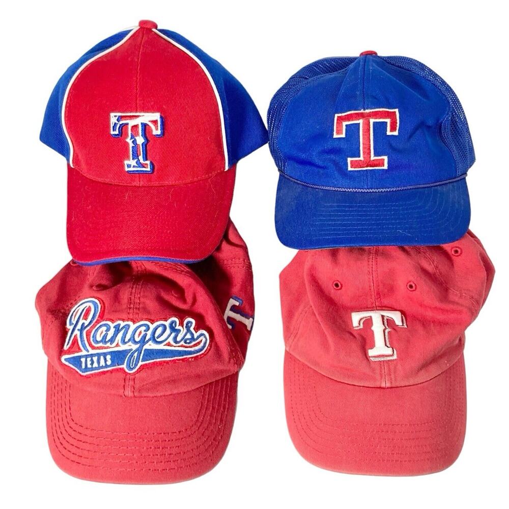 Set of 4 Unisex Men’s & Women’s Texas Rangers Baseball Strap Cap Hats, MLB